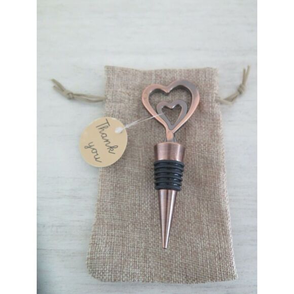 One Love, One Heart Copper Wine Bottle Stopper in Burlap Bag $25 - Picture 3 of 6